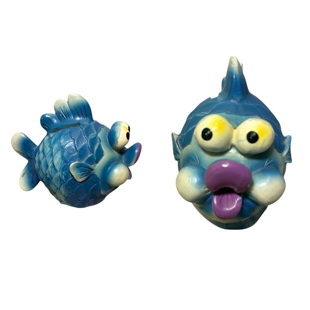 Vintage Chalkware Fish Bank Piggy Bank Blowfish Kitschy Kitsch Whimsical Whimsy